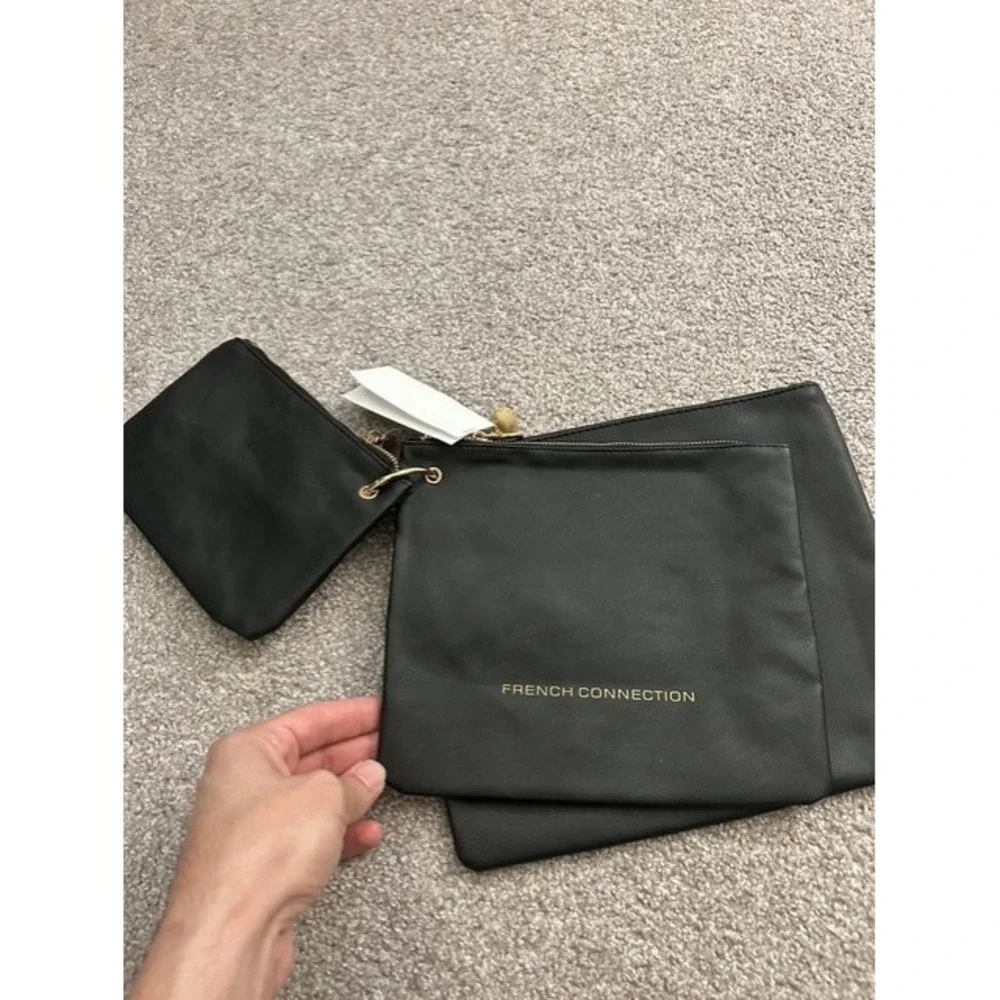 French Connection Luxe Travel Pouches Womens OS Black NEW 3-Pack Saffiano Set